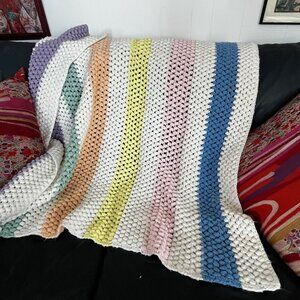 Granny Chic Afghan Crochet handmade Pastel Throw cottage Farmhouse 52”x50”
